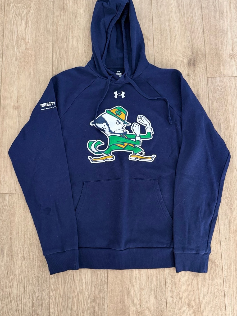 Under Armour Navy Pullover Hoodie with Notre Dame Leprechaun Graphic